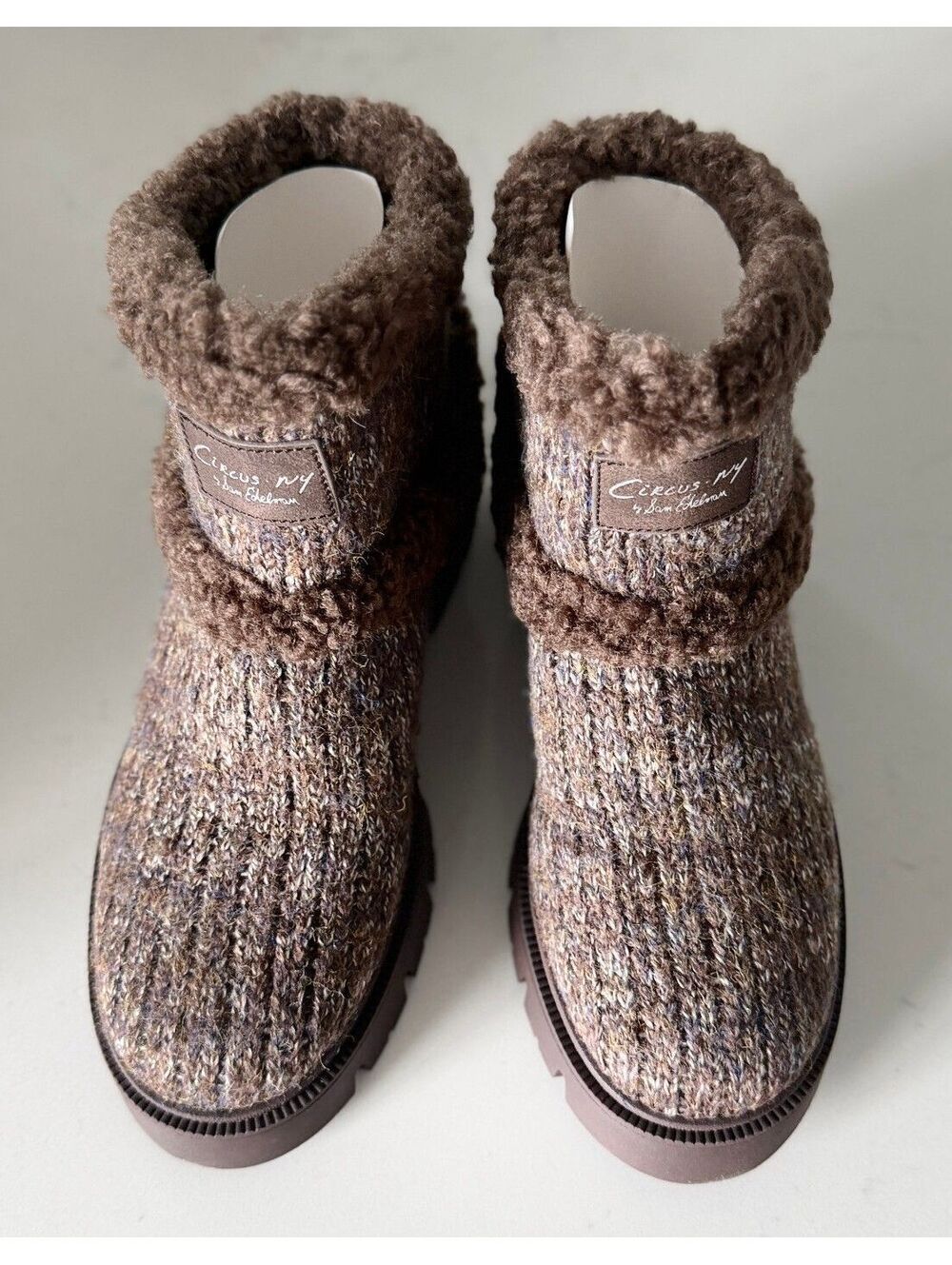 Circus NY by Sam Edelman Clare Brown Cozy Knit Lug-Sole Booties Women Size 9.5